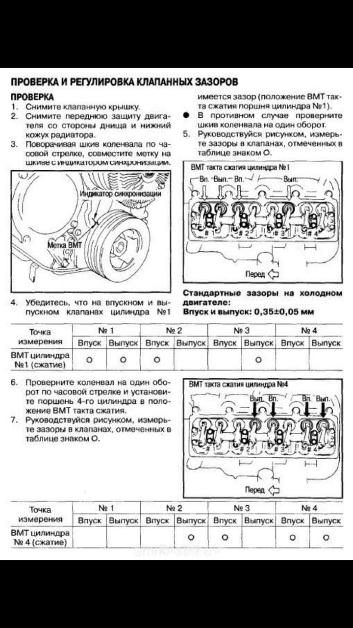 Регулировка зазоров клапанов