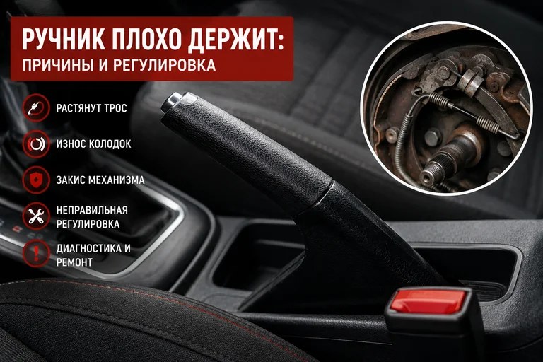 Ручник не держит машину: колодки и трос